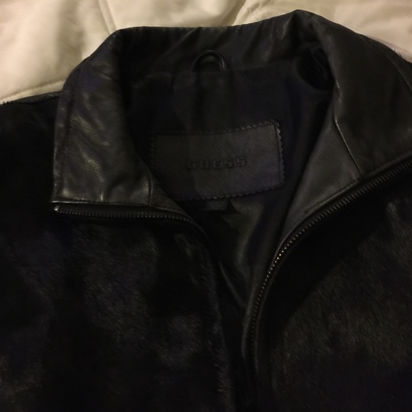 GUESS Frega black leather & cow hair biker jacket - Picture 2 of 4
