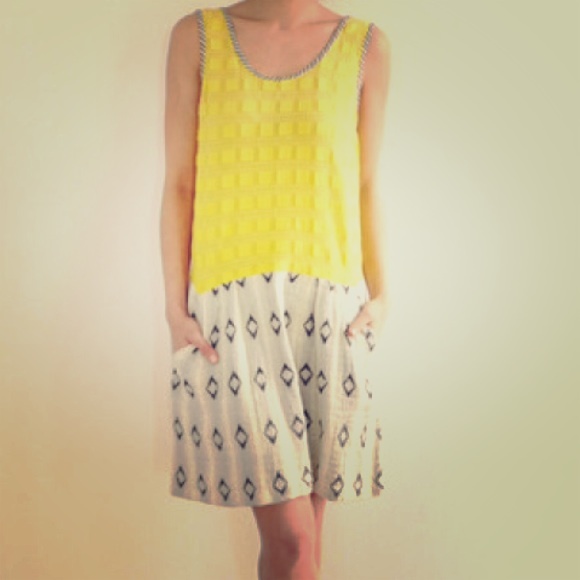 Ace & jig yellow tribal print linen dress XS