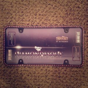Pink bedazzled car license plate frame