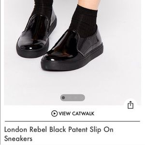 Black Patent Black Slip On Shoes