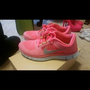 NIKE FREE RUN-NEON PINK & KIWI, WORN ONCE