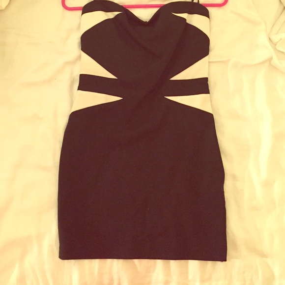 Black and white strapless dress