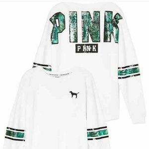 @queenykay vs pink sequin fern tropical crew