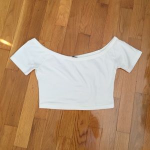 White off the shoulder crop top.