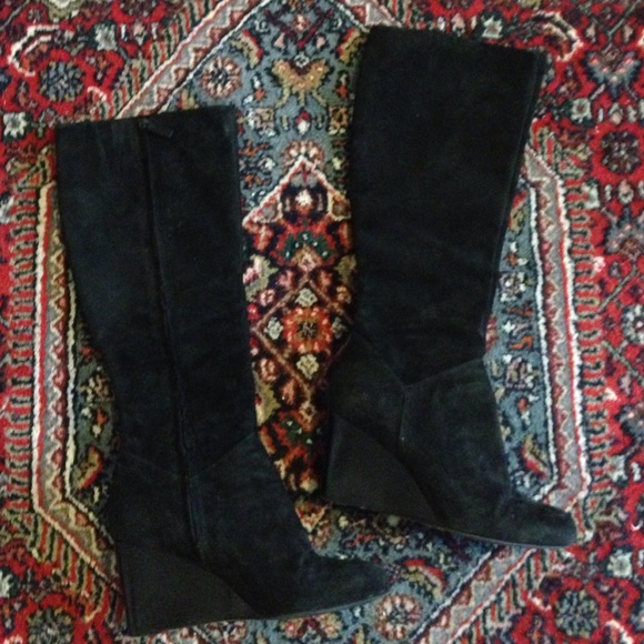 Cole Haan "Cora" Suede Wedge Boots in Black