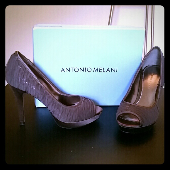 Antonio Melani Grey sequined peep toe heels