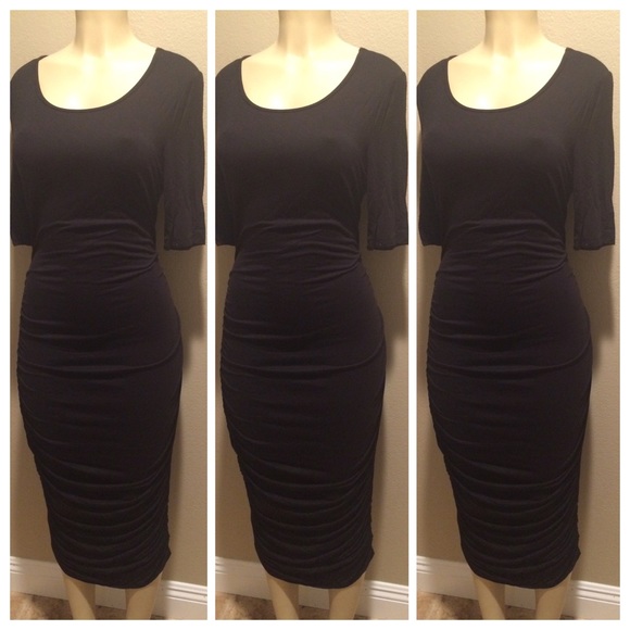 Kim kardashian inspired ruched midi dress in black