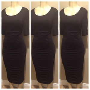 Kim kardashian inspired ruched midi dress in black