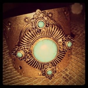 Turquoise Gold Vintage Look Cuff Ethnic Jewelry