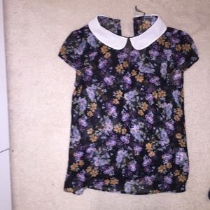 Zara Trafaluc Floral Sheer Collared Shirt, Size XS