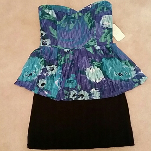 Strapless Floral Black Mini Dress