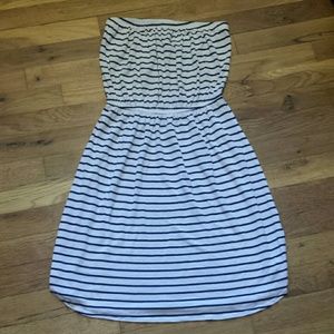 Black and white striped strapless dress