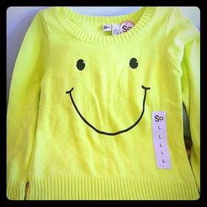 Neon Yellow Smiley Face Pullover Sweater (L) NEW