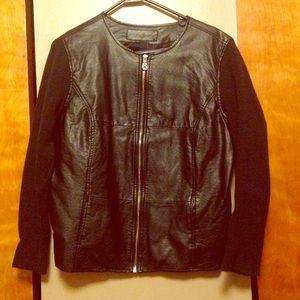 Leather Jacket With Sweater Sleeves