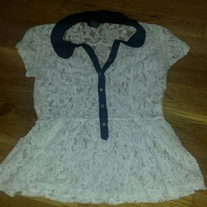 Lace collared business casual shirt