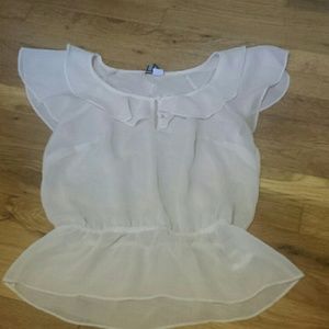 Creme colored chiffon ruffle top