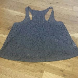 Grey racer-back gold glitter lace top