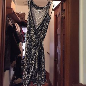 Classic DVF cream and black sleeveless wrap dress