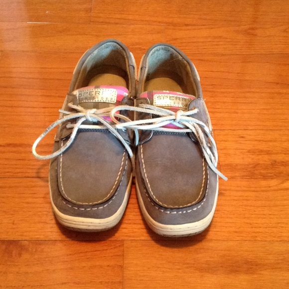 Sperry Bluefish Gray & Pink Plaid