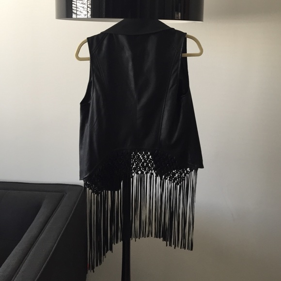Faux leather fringed back vest