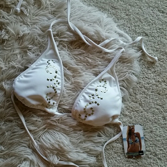 White Embellished Bikini Top