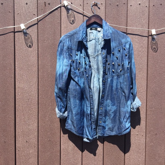 Tie die chambray studded button up