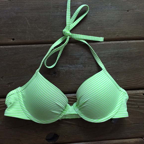 aerie Other - Neon Green & White Striped Push-up Bikini Top