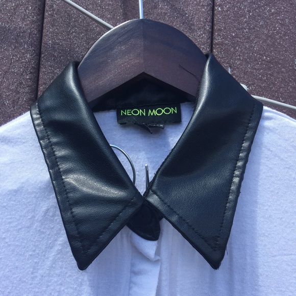 Faux leather collared shirt