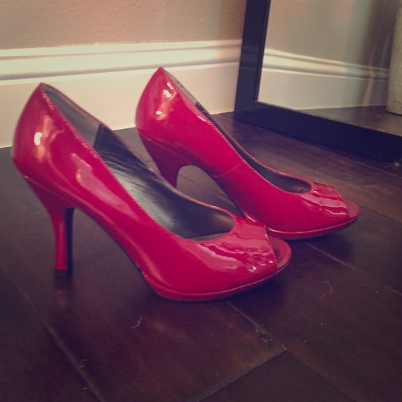 Cherry red pep toe pumps