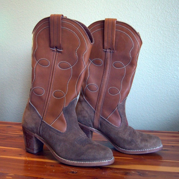 80s Boots in Camel/Tan Leather & Suede Size 7