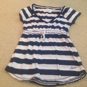 Navy blue and white striped t-shirt