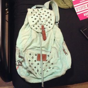 PINK VS teal studded backpack