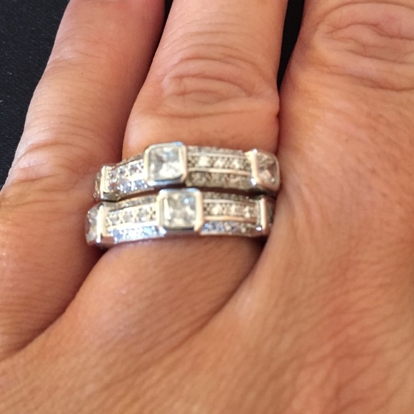 Pave & Square Simulated Diamond Station Ring Set