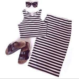 Two piece striped cropped top and pencil skirt set