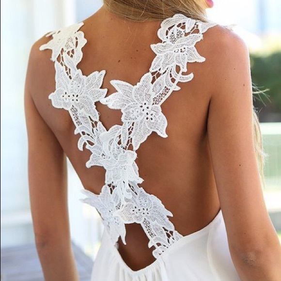 White Lace Criss Cross Back Mini Dress - Picture 3 of 3