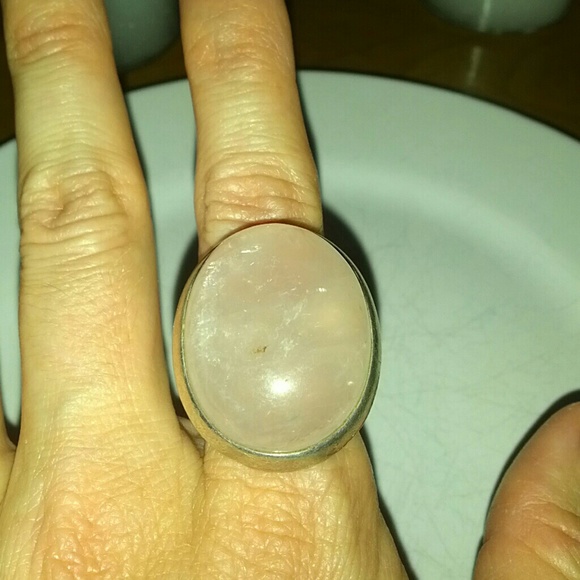 Natural rose quartz and silver, adjustable ring