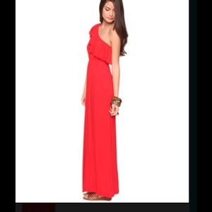 Red one shoulder maxi dress