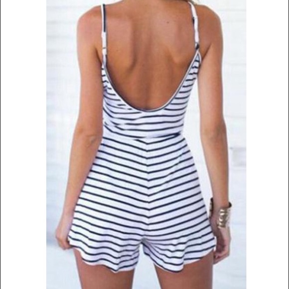Blue and White Striped Romper - Picture 2 of 2