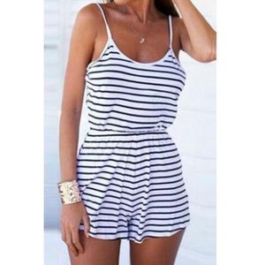 Blue and White Striped Romper