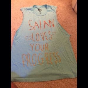 Satan loves your progress muscle tee