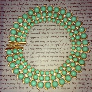Mint/Gold Choker Necklace Vintage Look