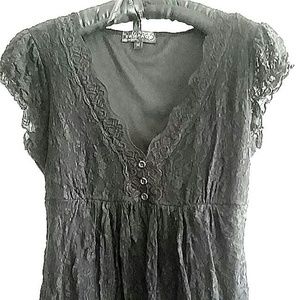 Rampage Black Lace V-Neck Blouse (M)