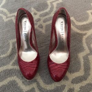 Red snakeskin heels