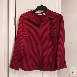 EUC BURGUNDY PINSTRIPES  BUTTON DOWN TOP