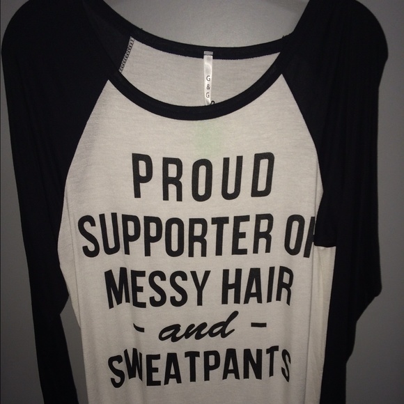 Graphic Baseball Tee.  Messy Hair and Sweatpants