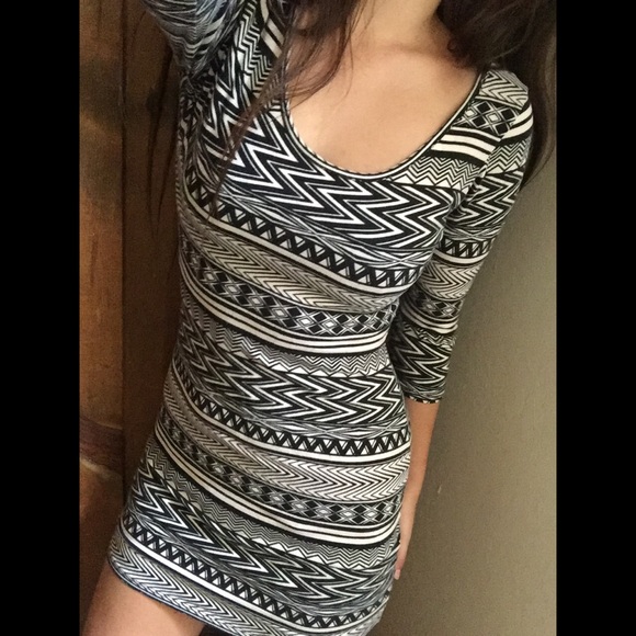Tight Fitted Printed Black and White Dress