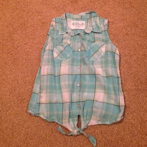 A mint green plaid sleeveless shirt!