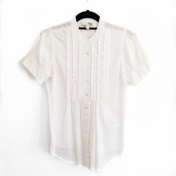 Joie Short Sleeve White Cotton Blouse Size Small