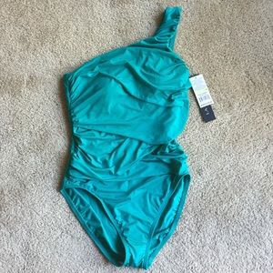 La Blanca teal one-strap swimsuit