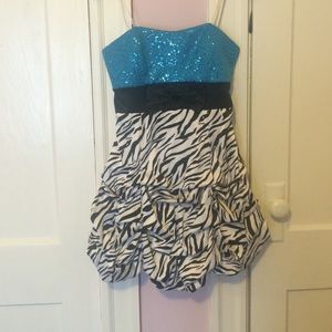 Small, short, Strapless blue sparkly zebra dress